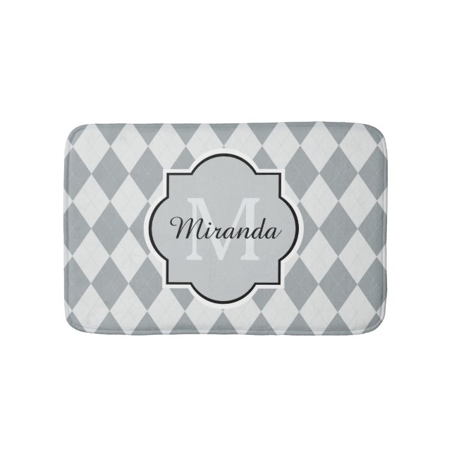 Tapis De Bain Preppy Soft Grey Jacquard Girly Monogramme et nom (Devant)