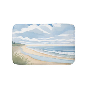 Tapis De Bain Promenade au bord de la plage   Aquarelle de l'océ