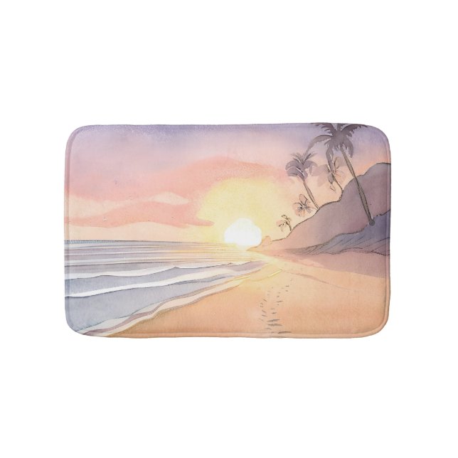 Tapis De Bain Promenez-vous sur la plage | Aquarelle Océan (Devant)
