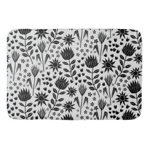 Tapis De Bain Protea Floral Block Imprimer Millefleur noir blanc