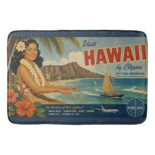 Tapis De Bain Publicité de voyage hawaïenne de style vintage