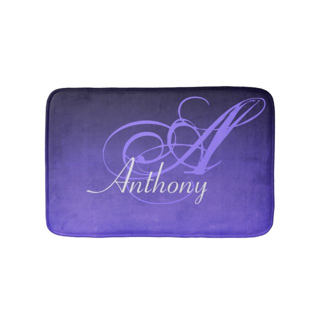 Tapis De Bain Purple Blue Black Rustic Nom Abstrait Monogramme (Devant)