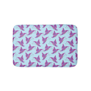 Tapis De Bain Purple Butterflies on Light Blue, Butterfly Print