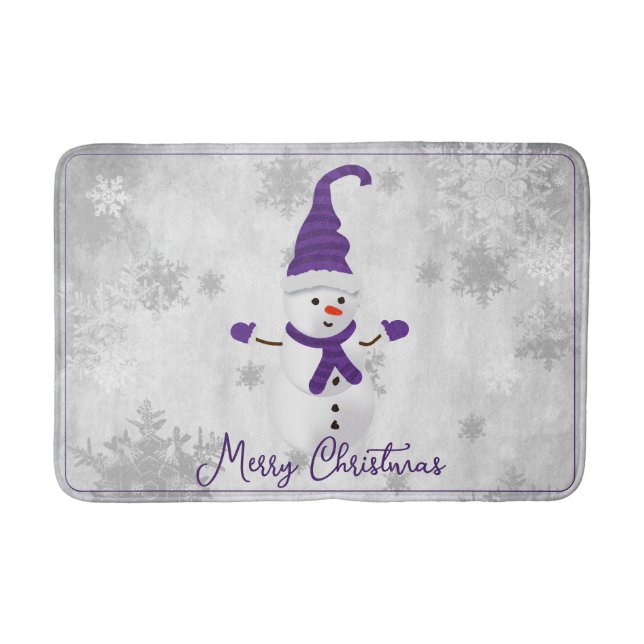 Tapis De Bain Purple mignon Snowman de vacances Mat de bain (Devant)