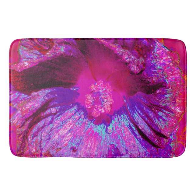 Tapis De Bain Purple psychédélique et fleur de Magenta Hibiscus (Devant)