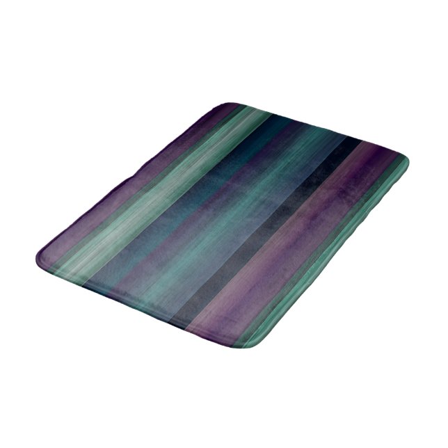 Tapis De Bain Purple Turquoise Bleu Vert Aquarelle Rayures Motif (Angle)