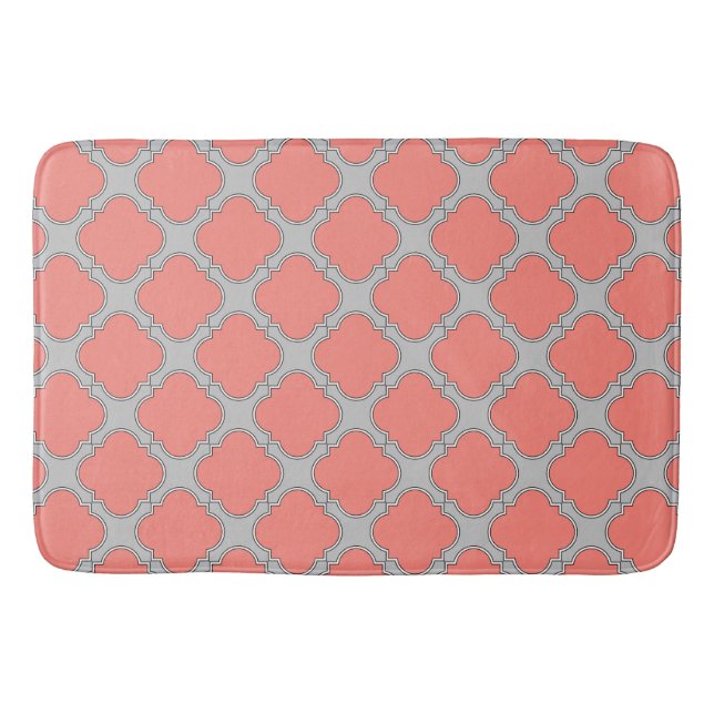 Tapis De Bain Quatrefoil corail et gris (Devant)