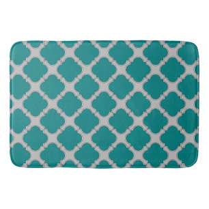 Tapis De Bain Quatrefoil turquoise et gris