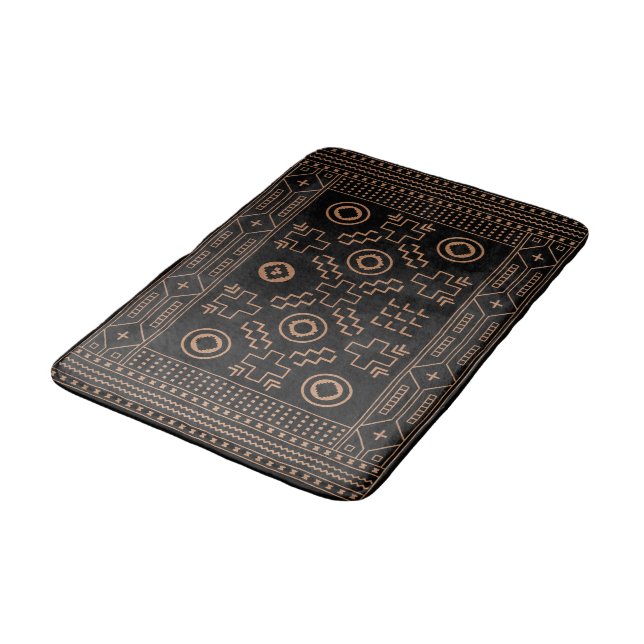 Tapis De Bain Racines d'or : Elégance marocaine noire et tribale (Angle)