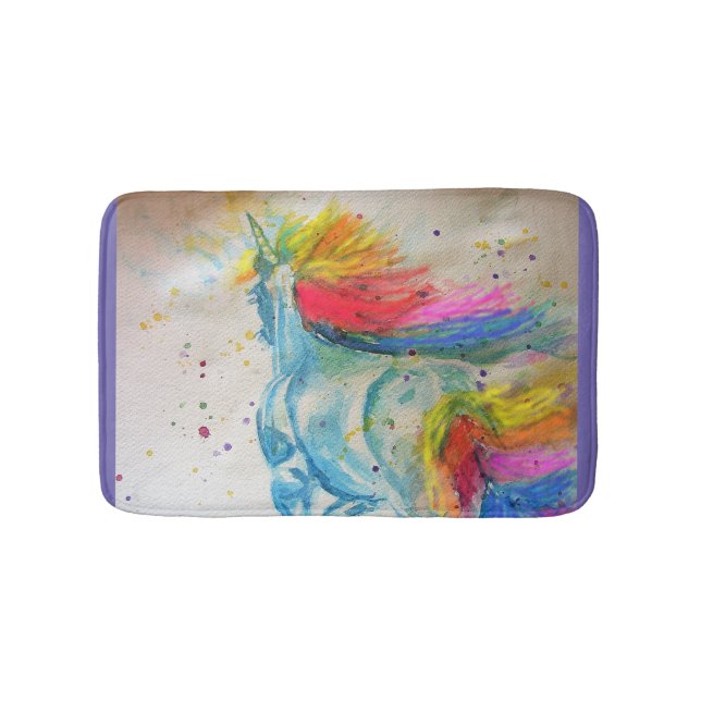 Tapis De Bain Rainbow Unicorn licorne aquarelle Mat de bain (Devant)