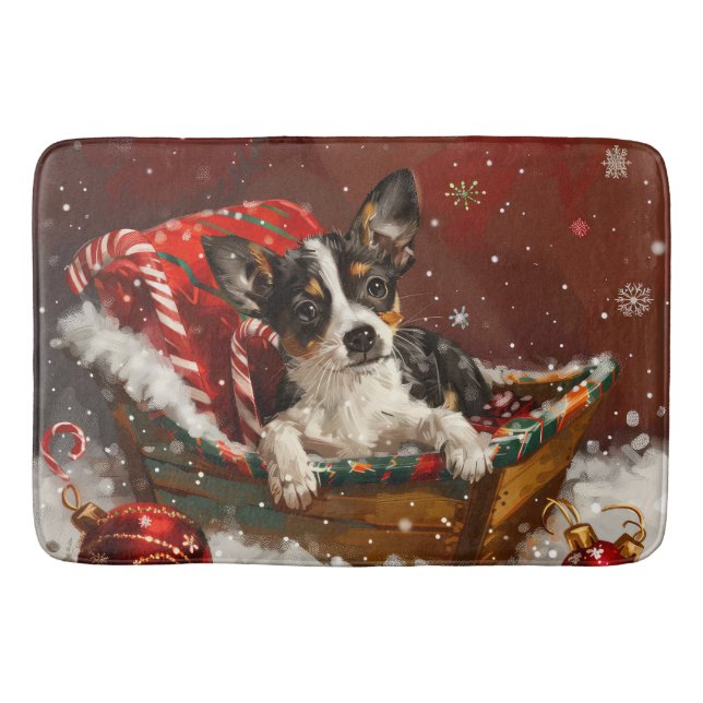 Tapis De Bain Rat Terrier Chien Noël Festif (Devant)