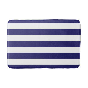 Tapis de bain rayé bleu et blanc de minuit