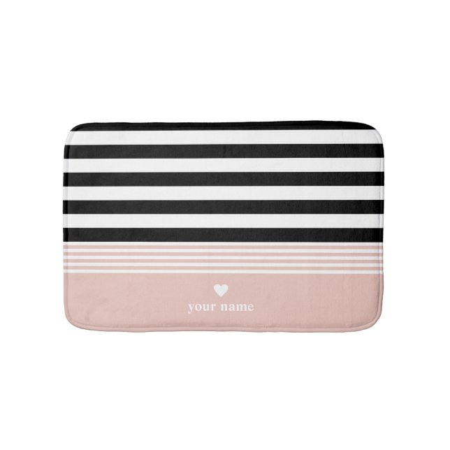 Tapis De Bain Rayé noir, blanc et rose personnalisé (Devant)