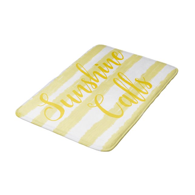 Tapis De Bain Rayures blanches jaune clair (Angle)