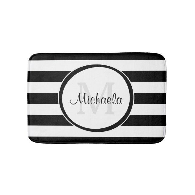 Tapis De Bain Rayures blanches noires à la mode avec le (Devant)
