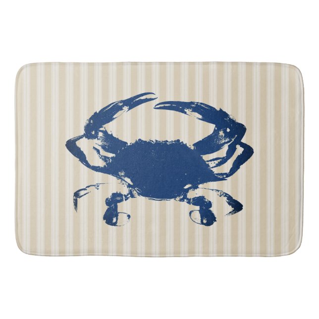 Tapis De Bain Rayures côtières de crabe bleu et de Taupe (Devant)