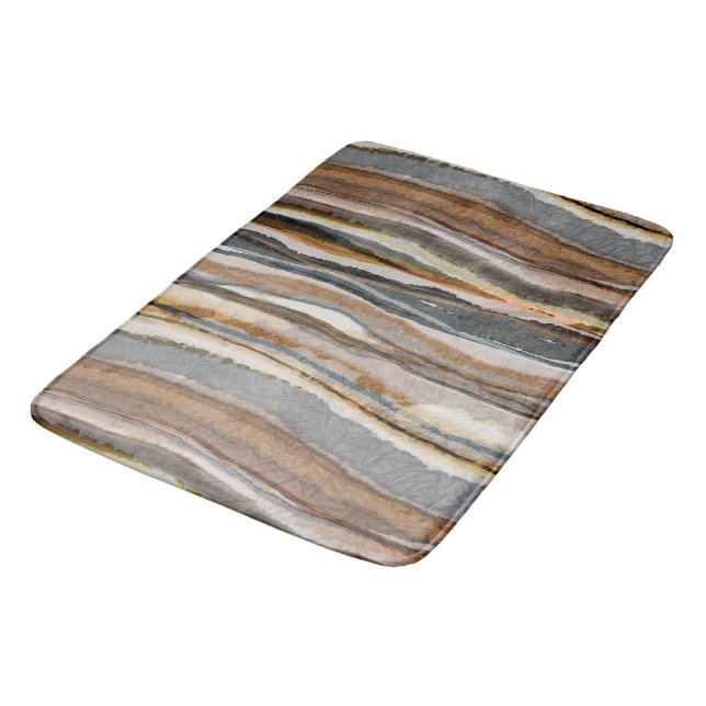 Tapis De Bain Rayures d'agate abstraites Tons neutres de la Terr (Angle)