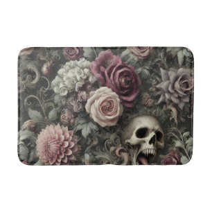 Tapis De Bain Reaping in the Rose - Gothic Floral Skull