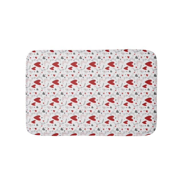 Tapis De Bain Red and Black Doodle Hearts Love  (Devant)