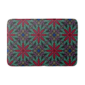 Tapis De Bain Red Floral With Green and Blue