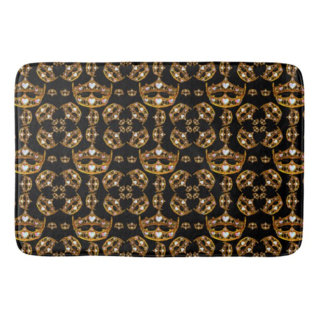 Tapis De Bain Reine coeurs or couronne tiara mat de bain noir (Devant)