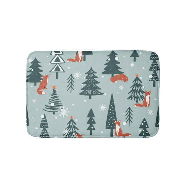 Tapis De Bain Renards, sapins, hiver, motif coloré (Devant)