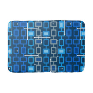 Tapis De Bain Retro 1950s Motif géométrique bleu