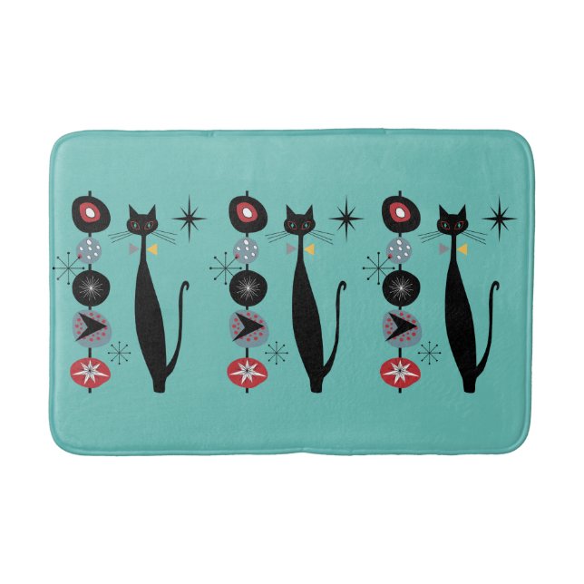 Tapis De Bain Retro Atomique Moyen Siècle Moderne MCM Cool Chat  (Devant)