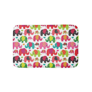 Tapis De Bain rétro papier peint de motif d'enfants d'éléphant