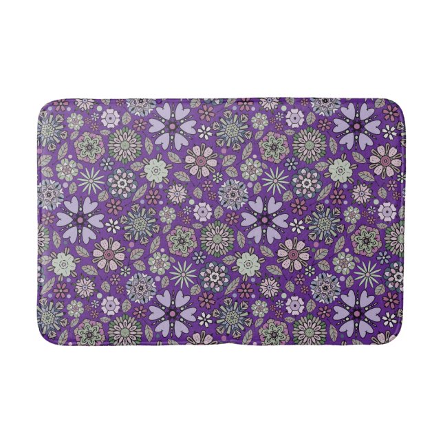 Tapis De Bain Retro Pastel Pink Purple Floral Seamless Pattern (Devant)