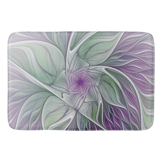 Tapis De Bain Rêve de fleurs, Abstrait violet vert Fractal Art (Devant)