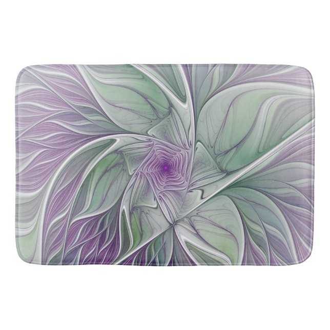 Tapis De Bain Rêve de fleurs, Abstrait violet vert Fractal Art (Devant)