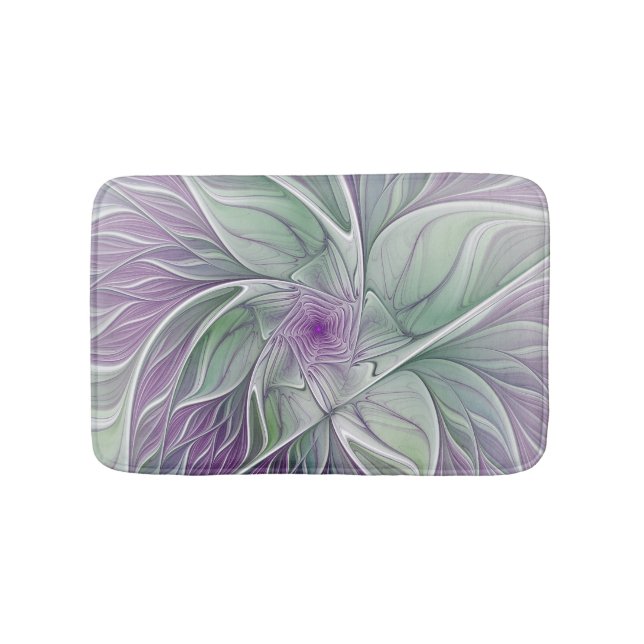 Tapis De Bain Rêve de fleurs, Abstrait violet vert Fractal Art (Devant)