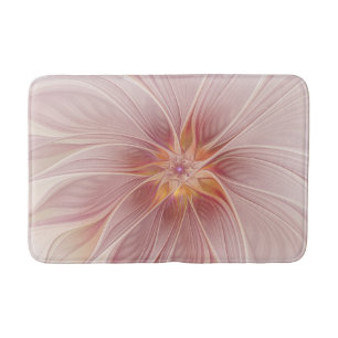 Tapis De Bain Rêve Rose Pâle Floral Art Fractal Abstrait Fleur