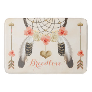 Tapis De Bain Rêveur de corail et de saumon doré monogramme
