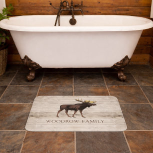 Tapis De Bain Rideau de douche en bois rustique avec nom de fami