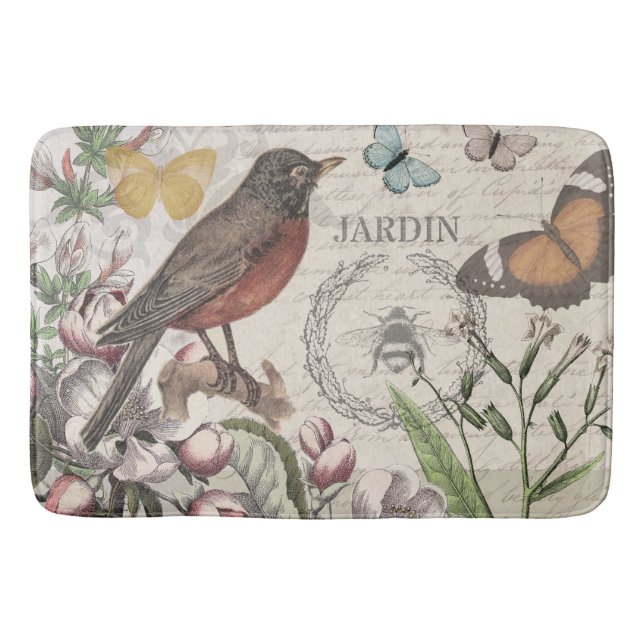 Tapis De Bain Robin Elegant Bird Butterfly French Art (Devant)