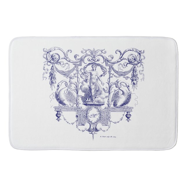 Tapis De Bain Rococo Baroque Bleu & Blanc Vénus & Swans (Devant)