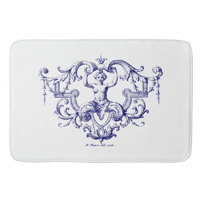 Tapis De Bain Rococo Sirène Rococo Baroque Bleu & Blanc (Devant)