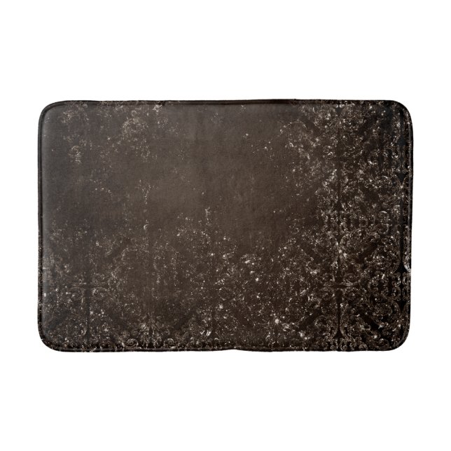 Tapis De Bain Romance en bronze de minuit | Satiny Grunge Damask (Devant)
