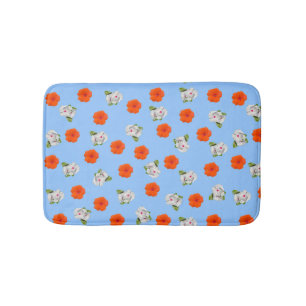 Tapis De Bain Romance florale (arrière - plan bleu)