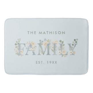 Tapis De Bain Romantic Dusty Blue Floral Family Monogram