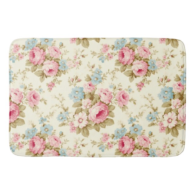 Tapis De Bain Romantique rose Rose anglais sur jaune pâle (Devant)