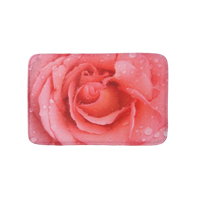 Tapis De Bain Romantique Rose rose rouge gouttes d'eau (Devant)