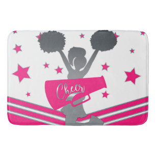 Tapis De Bain Rose Chaud Blanc Étoiles Argent Cheer Cheer-leadin