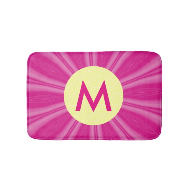 Tapis De Bain Rose chaud soleil éclat Monogramme jaune Cercle (Devant)