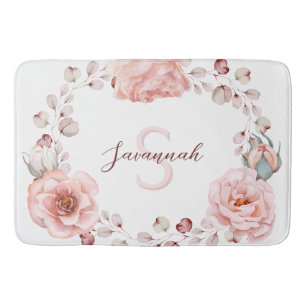 Tapis De Bain Rose d'aquarelle Wreath personnalisée   BLANCHE