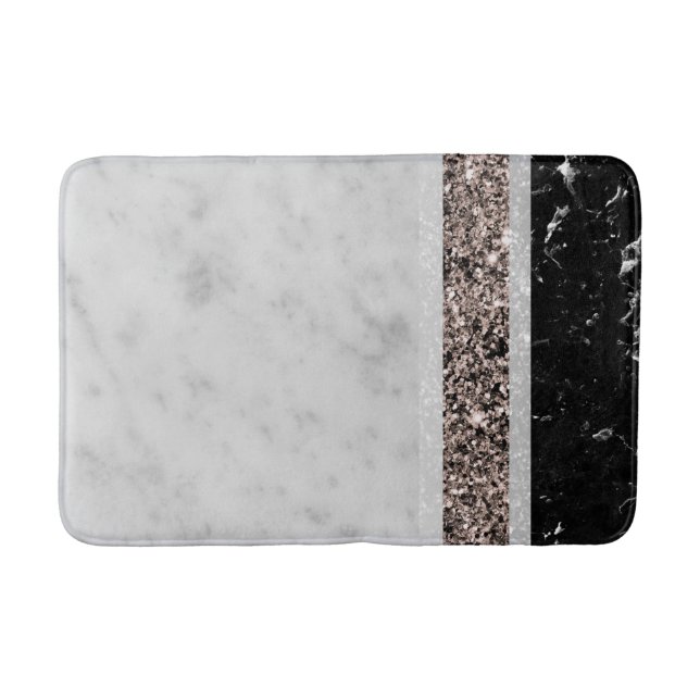 Tapis De Bain Rose en marbre blanc et noir Parties scintillant e (Devant)