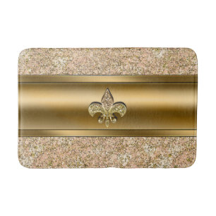 Tapis De Bain Rose et or pailleté Fleur de lis Chic