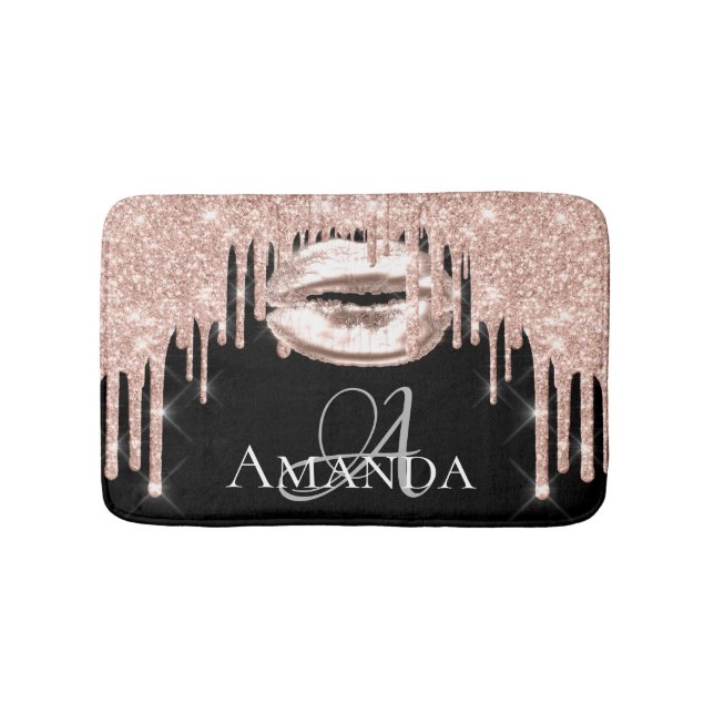 Tapis De Bain Rose Gold Blush Parties scintillant Nom Monogramme (Devant)